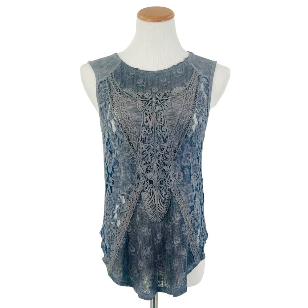 Free People Gray Lace Overlay Sleeveless Top - Picture 2 of 16